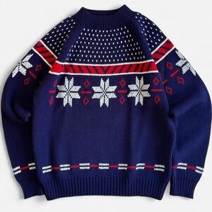 Vintage JCPenney The Men’s Shop Classic Styling Navy Red White Snowflake Sweater